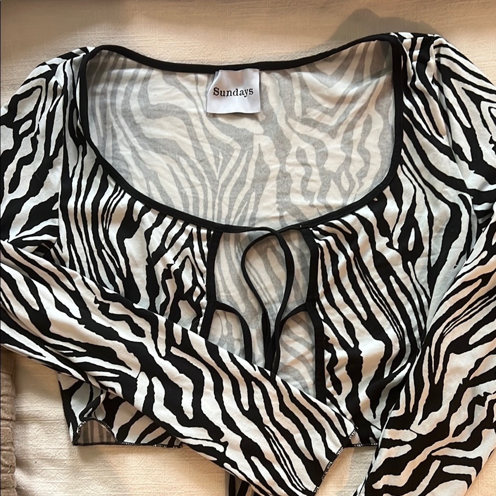 Sundays Black and White Long Sleeve Cut Out Bodysuit